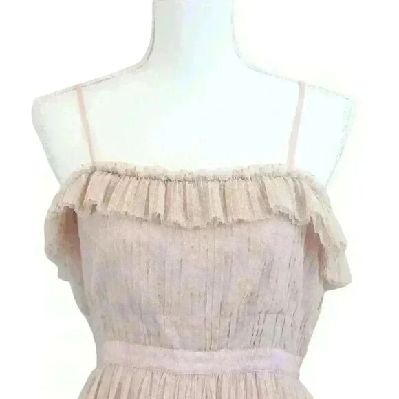 J.Crew Pink Ruffle Tulle Midi Dress in "Ashen Clay" w/Gold Velvet Detail Size 4 - Picture 2 of 9